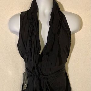 NWT Bebe Black Deconstructed Long Top with Tie SM